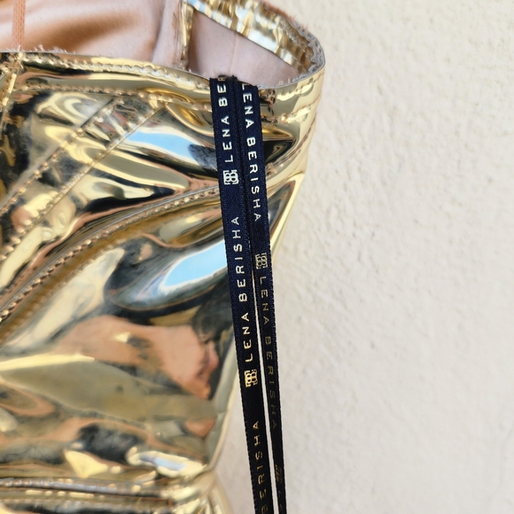 LENA BERISHA Metallic Gold Corset Couture Dress with Gemstone Detail - Picture 9 of 14